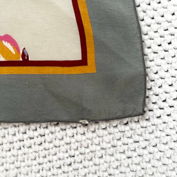Christian Dior Vintage Grey Square Border Floral Diagonal Grid Silk Scarf Read - Picture 9 of 9
